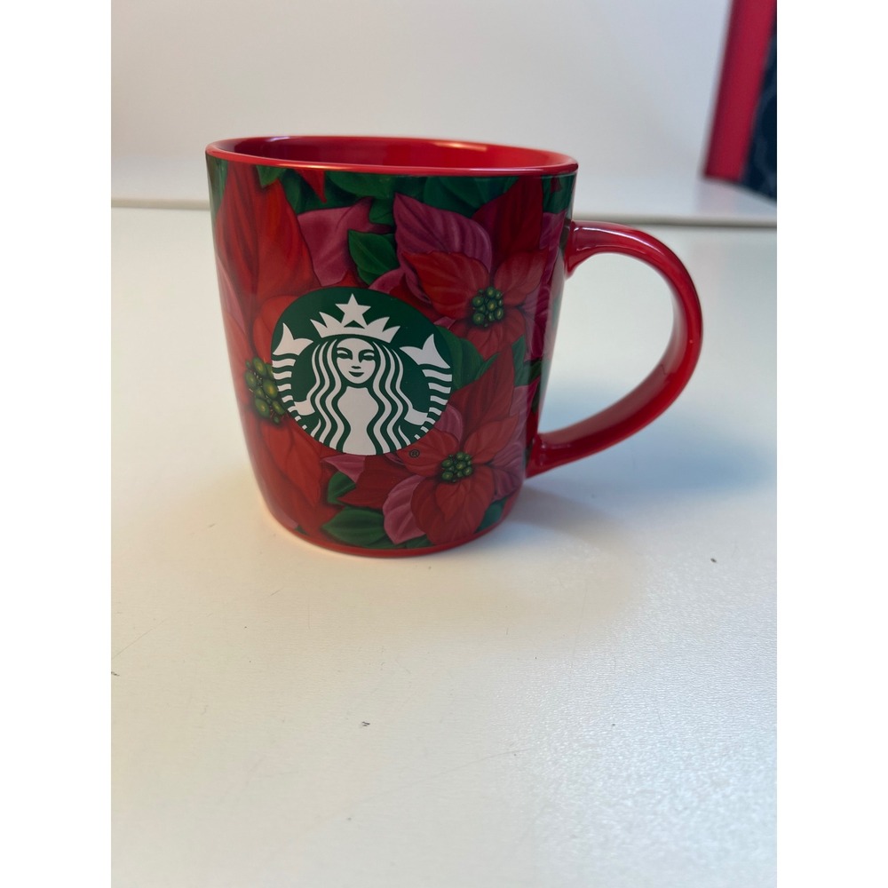 Starbucks 2020 Holiday Poinsettia Red Floral Coffee Mug Cup 12oz New Bone China